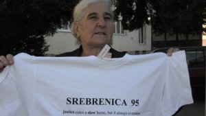 Munira Subasic with the t-short Srebrenica ... (Courtesy photo)