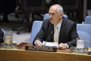 Valentin Inzko, High Representative for Bosnia and Herzegovina, briefs the Security Council on the situation in that country., UN, New York (UN Photo by Manuel Elias)