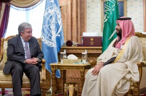 UN Secretary General Antonio Guterres and Saudi Crown Prince Mohammad Bin Salman in Riyadh 2017 (UN Photo by Mohammed Al Deghaishim)