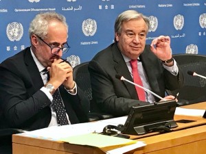 UN Secretary General Antonio Guterres and his chief spokesman Stephan Dujarric at UN Headquarters in New York (Photo by Erol Avdovic, Webpublicapress 2018)