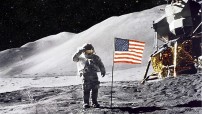 US flag on the Moon surface (Historical photo archive - public domain photo - for education only)