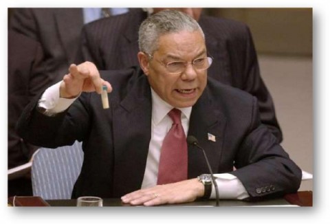 Colin Powel inaccurate statement on Iraq at the UN Security Council, February 2003 (Historic archive photo - public domain for education only)