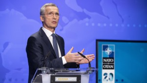 NATO Secretary General Jens Stoltenberg at the press conference following the meetings of the NATO Foreign Ministers via tele-conference (NATO photo)